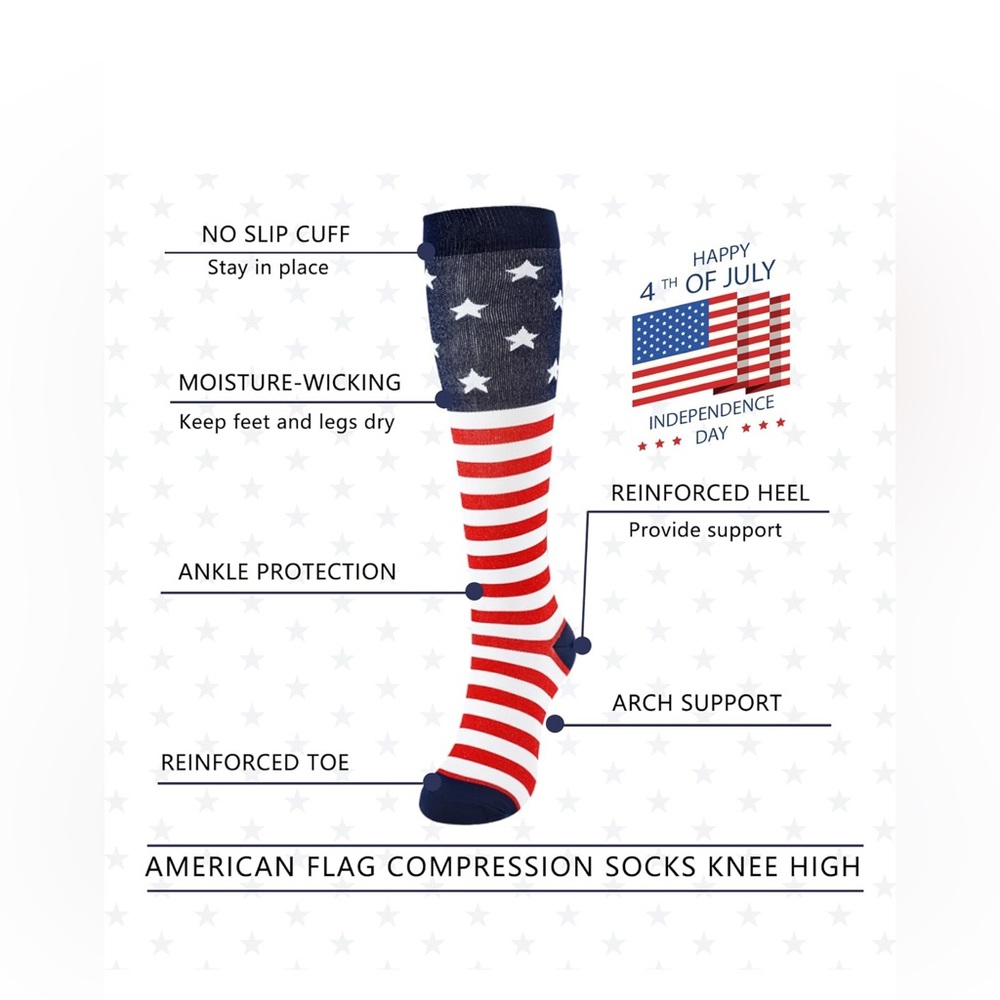 Compression Socks … Patriotic Stars and Stripes Men's Socks NWOT - Picture 4 of 6